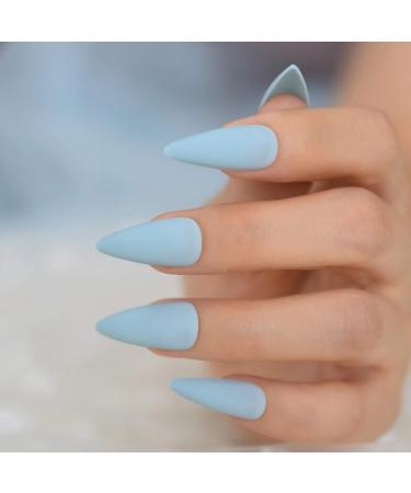 False Nails 24Pcs Baby Blue Reusable Stiletto False Nail Frosted Matte Press On Easy Wear Artificial Long Fake Nails Art Women Decorations L5715 - Buy Online on GoSupps.com