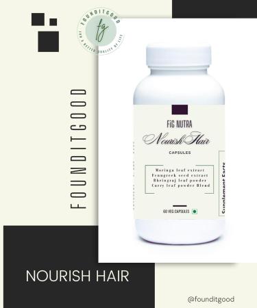 FounditGood FiG Nutra NourishHair Capsules | Comprehensive Hair Care with Moringa, Fenugreek, Bhringraj & Curry Leaf | Hair Vitality Booster with Herbal Extracts | 60 Veg Capsules - Buy Online on GoSupps.com