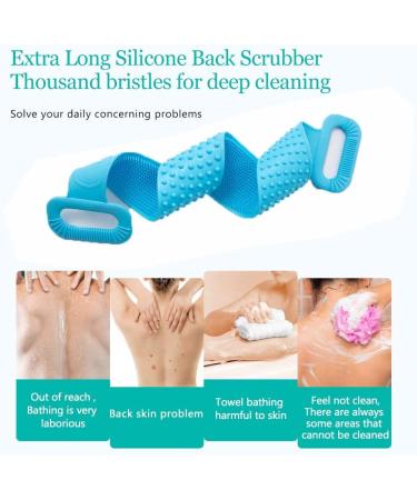 Silicone Back Scrubber for Shower - 35.5 inches with Handle | Long Body Brush for Men and Women | Deep Clean Massage Skin - Buy Online on GoSupps.com