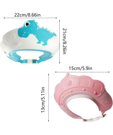 2 Pcs Adjustable Baby Shower Cap Set for Boys and Girls - Crown Pink Dinosaur Blue - Protects Eyes, Ears, and Face - Buy Online on GoSupps.com