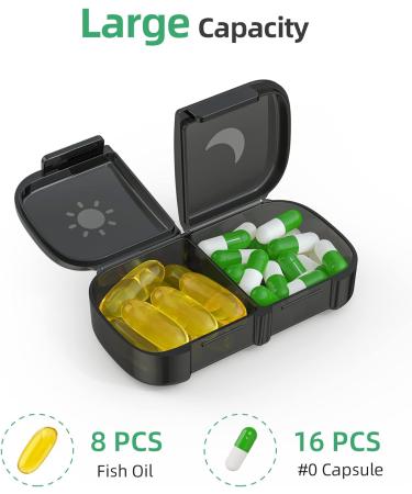 Large Weekly Pill Organizer 2x Daily AM PM One-Side Open Pill Box, 7 Day, Black Privacy Protection for Vitamins & Medication - Buy Online on GoSupps.com