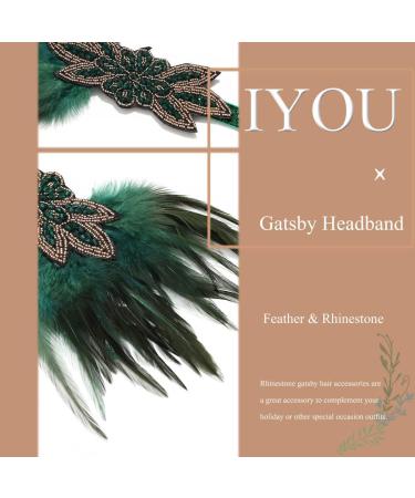 IYOU Crystal Feather Gatsby Headpiece Green Rhinestone Flapper Hair Pieces Vintage Party Costume Headband Hair Accessories for Women - Buy Online on GoSupps.com