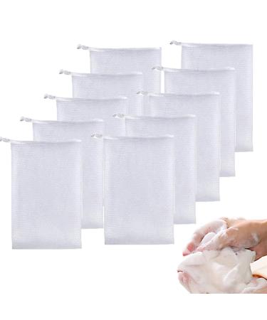 ELANE 10 Pcs Handmade Soap Bubble Mesh Bags Foam Net Exfoliating Mesh Soap Bag Soap Saver Bag Drawstring Holder Bags Foaming Net for Body Face