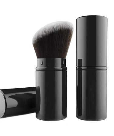 Falliny Retractable Kabuki Makeup Brush Angled Travel Powder Blush Brush Foundation Makeup Brush with Cover for Blush Sunscreen Bronzer Buffing Concealer Highlighter Powder Cosmetics Black Small