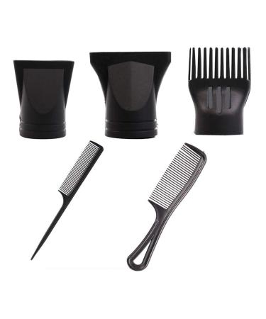 5PCS Black Portable Hair Dryer Nozzle Replacement Set Hair Comb Salon Narrow Concentrator Replacement Blow Flat Nozzle Brush Attachments Hairdressing Styling Tool for Outer Diameter 4.0cm-4.8cm