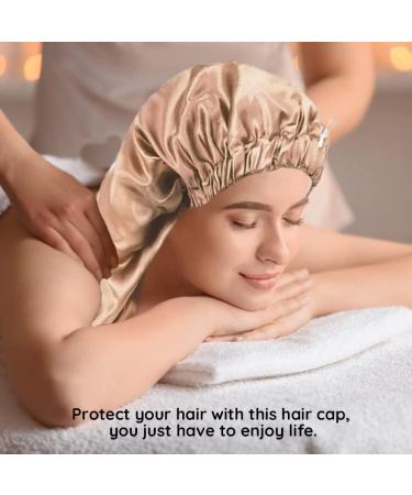 Extra Long Satin Bonnet for Women - 2 Pcs Braid & Curly Hair Bonnets - Soft Silk - Black/Golden - Buy Online on GoSupps.com