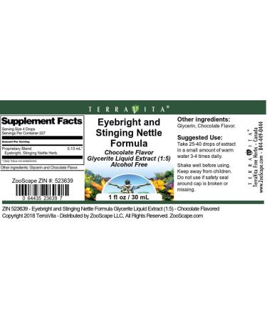 Terravita Eyebright & Stinging Nettle Glycerite Liquid Extract - Chocolate Flavor (1 oz) - Organic Herbal Supplement for Eye Health & Allergies - Buy Online on GoSupps.com