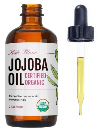 Kate Blanc Cosmetics Jojoba Oil for Hair Growth, Skin, & Face (2oz) Jojoba Oil Organic Facial Oil for Gua Sha Massage. 100% Pure & Natural Organic Hair Oil. Moisturize Nails, Ear, Scalps, Cuticles 2 Fl Oz (Pack of 1)