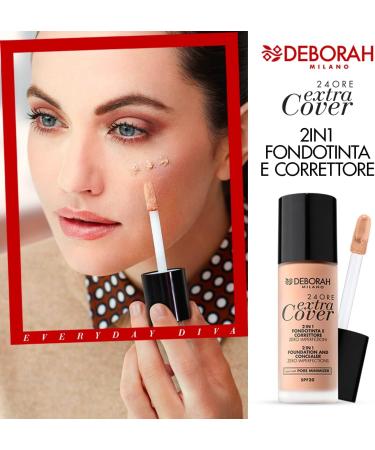  DEBORAH Deborah 24 Hour Extra Cover Foundation No. 0 Fair Rose SPF 20 high coverage and long-lasting wear precision applicator for corrective use - Buy Online on GoSupps.com
