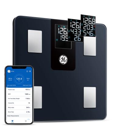 GE Smart Scale for Body Weight with All-in-one LCD Display, Weight Scale, Digital Bathroom Scales, Bluetooth Rechargeable Body Fat Scale, Accurate Weighing Scale for Body Weight, BMI and More, 396 lbs