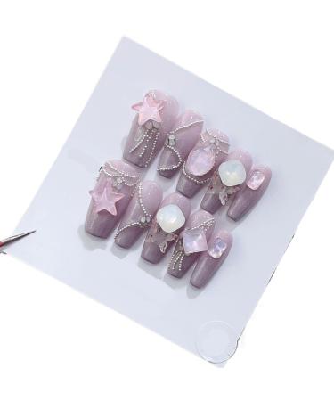 Handmade wearing of purple diamond patches on nails finished nail art medium length nail patches fake nails(S)