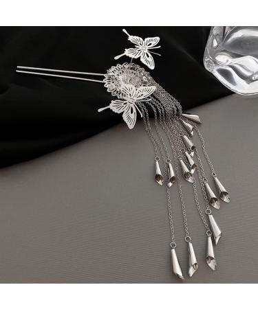 Jumwrit Butterfly Hair Stick with Silver Tassel - Chinese Hair Styling Accessory for Women and Girls - Buy Online on GoSupps.com