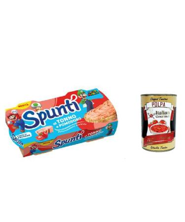 Spunt Tonno e pomodoro Set of 6 Dispensable Tuna and Tomato Creams 2 Cans of 84 g + Gourmet Italian Polpa 400 g