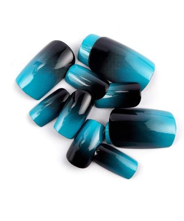 LIARTY 24 Pcs Gradient Blue Black Medium Square False Nails - 12 Sizes & Designs - Buy Online on GoSupps.com