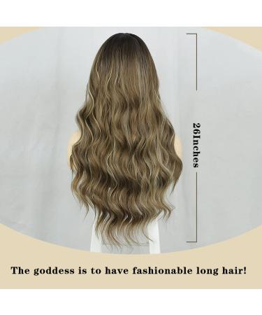Lativ 26 Long Wavy Ombre Brown Mix Ash Blonde Synthetic Wig for Women - Heat Resistant Hair for Daily & Party Use - Buy Online on GoSupps.com
