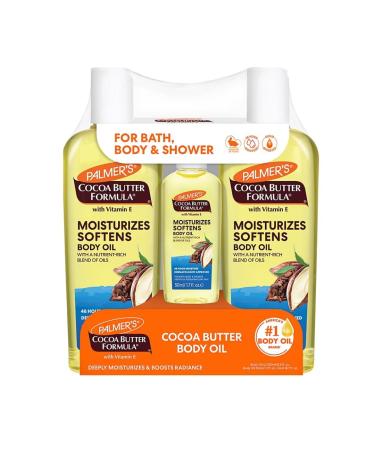 Premium Cocoa Butter Formula Body Oil Pack Infused with Vitamin E Includes 2 Full-Sized Bottles (8.5 oz Each) Plus a Convenient Travel Size Pack for On-the-Go Moisturization