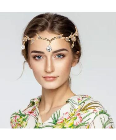 Wedding Headband Rhinestone Leaf Headband Golden Wedding Head Chain with Teardrop Crystal Leaf Hair Vine - Buy Online on GoSupps.com