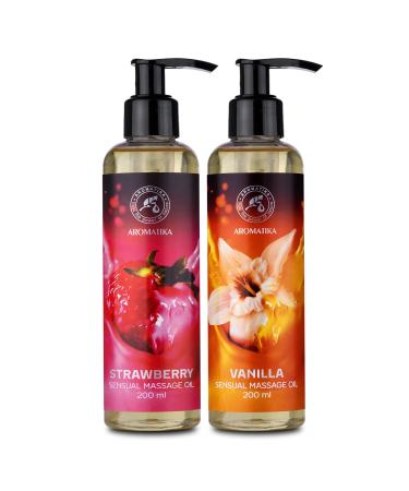 Sensual massage oils set 2x200ml - strawberry and vanilla - Body massage oil with almond oil and grape seed oil - edible - eating - kissable oil - relaxation oil - love oil - massage oil for couples strawberry vanilla - Buy Online on GoSupps.com