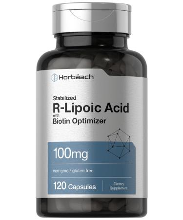Horbaach R-Lipoic Acid 100 mg | 120 Capsules | with Biotin Optimizer | Non-GMO Gluten Free | Stabilized R-Lipoic Acid Supplement