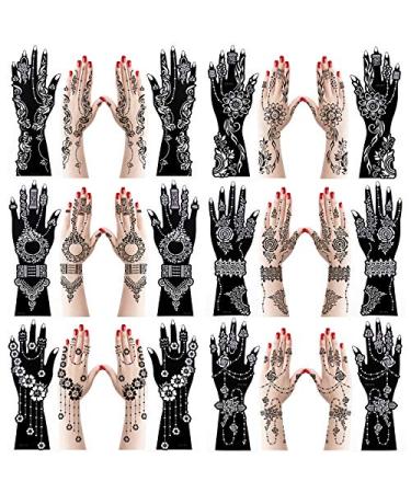 Xmasir 12 Large Sheets Henna Tattoo Stencil Kit for Hand Forearm Body Paint Indian Arabian Temporary Tattoo Templates for Women Girls (S8)