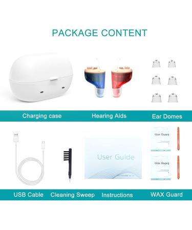 Invisible Digital Rechargeable Hearing Aids for Seniors with Severe Hearing Loss - Noise Cancelling Amplifier (Blue-Red) - Buy Online on GoSupps.com