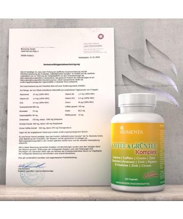 Biomenta Coffee & Green Tea Complex - 120 High-Dose Capsules with Cinnamon Pineapple B Vitamins | Vegan Premium Quality - Buy Online on GoSupps.com