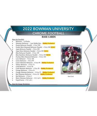 2022 Bowman Chrome University Football Hobby Box - 24 Packs/4 Cards - 2 Autos - Buy Online on GoSupps.com