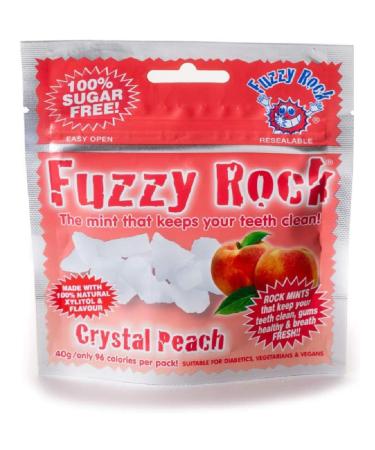 Fuzzy Rock Xylitol Crystal Peach Flavour Clean Teeth Mints For Fresh Breath And Healthy Gums 40g Pack - Buy Online on GoSupps.com
