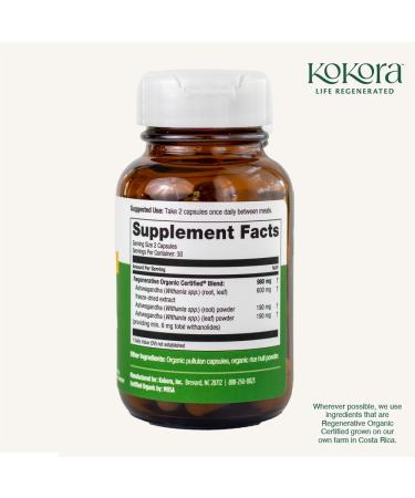 kokora - Regenerative Ashwagandha - Organic Adaptogenic Ashwagandha Supplement - Stress Response Support* - 60 Capsules - 30 Servings - Buy Online on GoSupps.com