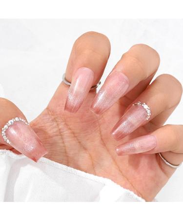Sethexy Pink Gradient Long Coffin False Nails - Salon Quality Glitter Acrylic Nail Art for Women & Girls - Buy Online on GoSupps.com