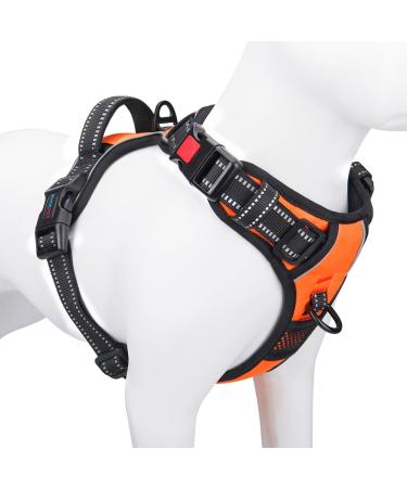 Phoepet Dog harness without a train For small dogs Reflecting vest with adjustable clip at the front with handle 2 metal rings 3 buckles simply put on and take off (XL orange) orange XL