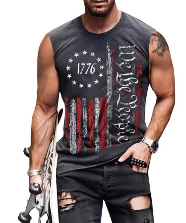 Heralady 4th of July Shirts Mens Muscle Tank Top 1776 Sleeveless Graphic Gym Workout American Flag Shirt X-Large Grey