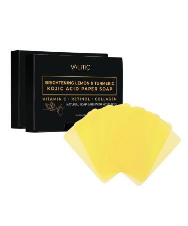 VALITIC Brightening Lemon Turmeric Kojic Acid Paper Soap - Vitamin C Retinol Collagen - Original Japanese Complex - Hyaluronic Acid Vitamin E Shea Butter Castile Olive Oil - 2 Pack