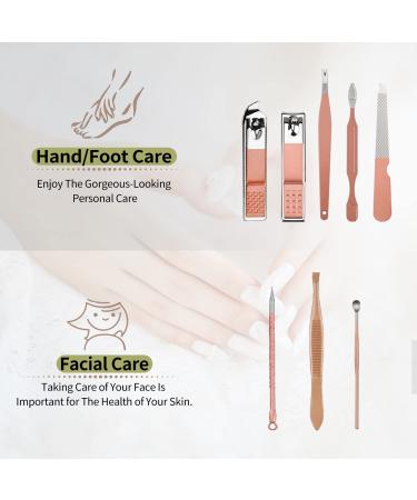 SUBESING 8 in 1 Professional Manicure and Pedicure Kit with Leather Travel Case - Pink - Buy Online on GoSupps.com