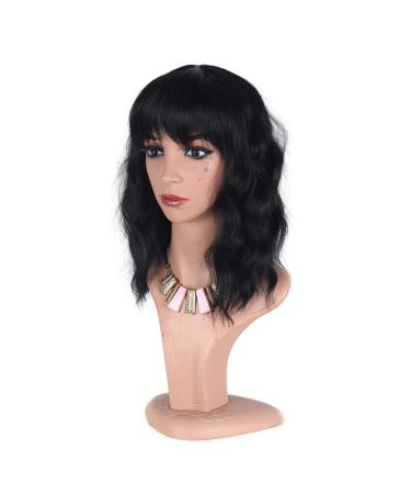 Buy Greenmirr Short Black BOB Wavy Wig with Bangs 14in Heat Resistant Synthetic Hair for Women | International Shipping Available - Buy Online on GoSupps.com