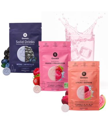 QWETCH Qwetch SOLID DRINKS 36 Hydration Tablets with Vitamins C & B Sugar-Free Drink Strawberry & Raspberry Blackberry &