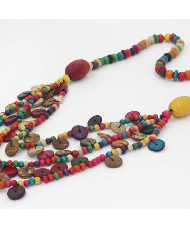 Kesyoo Bohemian Multi-Layer Coconut Pearl Necklace | Colorful Pendant Jewelry for Women | Perfect Summer Party & Hawaii Luau Gift - Buy Online on GoSupps.com
