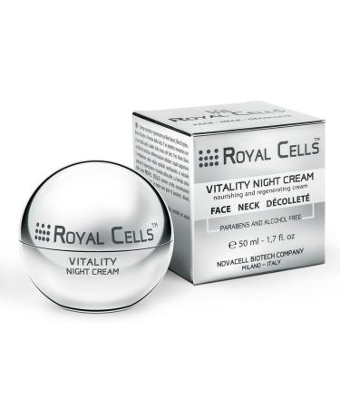 Royal Cells Vitality Night Cream | Night Cream | Face Neck and Pumps | With Hyaluronic Acid and Caviar Powder | Regenerates protects tones and moisturizes the skin | Made in Italy