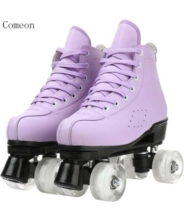 Women's PU Leather High-top Roller Skates | Purple Flash Wheel | Indoor Outdoor Skating Shoes - Size 8 M US40 - Buy Online on GoSupps.com