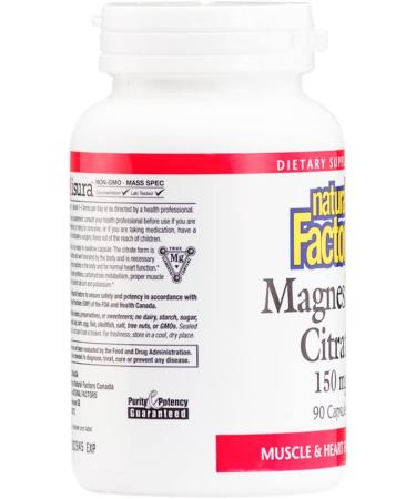 Natural Factors Magnesium Citrate 150 mg - 90 Capsules | Supports Muscle & Nerve Function - Buy Online on GoSupps.com