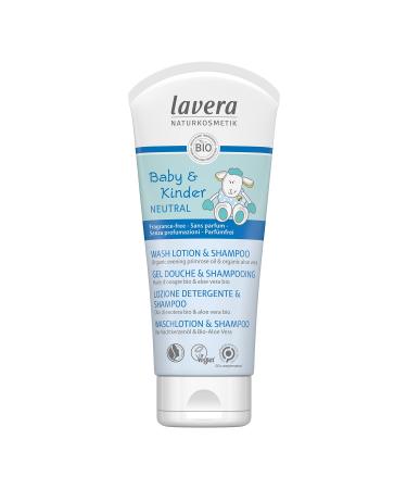 lavera Baby & Kids Neutral Wash Lotion & Shampoo with organic evening primrose oil & organic aloe vera cleanses particularly gently with mild surfactants & protects the skin from drying out natural cosmetics vegan  - Buy Online on GoSupps.com