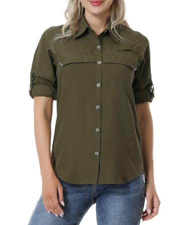 Women's UV Sun Protection Fishing Shirt | Long Sleeve Safari Shirt - Army Green (Small) - Buy Online on GoSupps.com