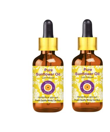 DEve Herbes Pure sunflower oil (Helianthus Annuus) with glass dripper natural therapeutic quality cold -pressed (Pack of Two) 100ml x 2 (6.76 oz) 100 ml (2 pack)