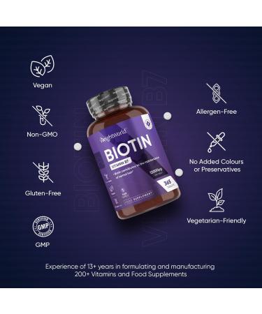 Biotin Hair Growth Supplement 12000mcg - 365 Vegan Tablets - 1 Year Supply - Hair Skin & Nails Vitamins - High Absorption D-Biotin - for Women & Men - Hair Growth Vitamins - Buy Online on GoSupps.com