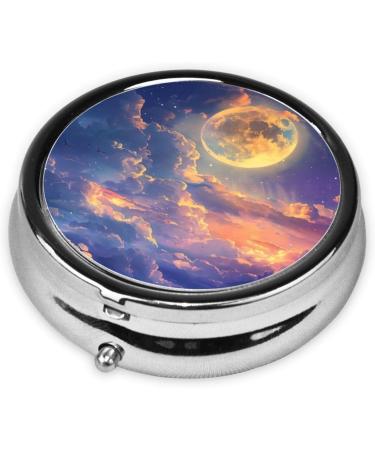 Lovely Giant Moon Portable Metal Pill Box | Round Mini 3-Compartment | Travel Essential | Hinged Design for Small Pills - Black - Buy Online on GoSupps.com