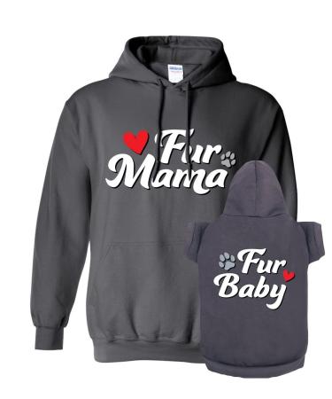Apparelyn Classy Fur Mama Fur Baby Dog or Cat Matching Pet and Owner Hoodie Sweatshirt Set L Human | S Dog Charcoal