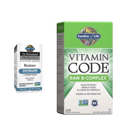 Garden of Life Dr. Formulated Probiotics Platinum Series Restore 200 Billion CFU & Vitamin B Complex - Vitamin Code Raw B Complex - 120 Vegan Capsules