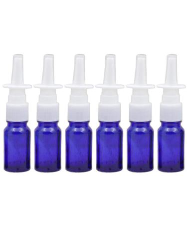 6Pcs Empty Blue Glass Nasal Spray Bottles Refillable Fine Mist Sprayers for Makeup Water Colloidal Silver Saline Applications and More (10ml/0.34oz)