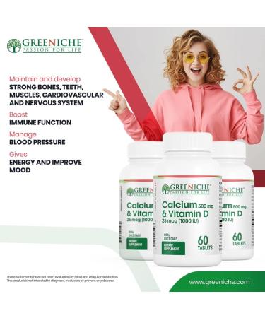 Greeniche Halal Calcium & Vitamin D Supplement | Immune & Bone Health | Gentle on Stomach | Muscle Health | Gluten Free | 60 Tablets - Buy Online on GoSupps.com