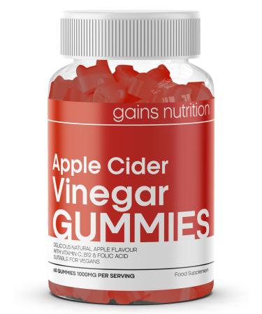Apple Cider Vinegar Gummies 1000mg Per Serving - Enhanced with Vitamin B12 & Folic Acid - 60 High Strength ACV Vegan Gummies